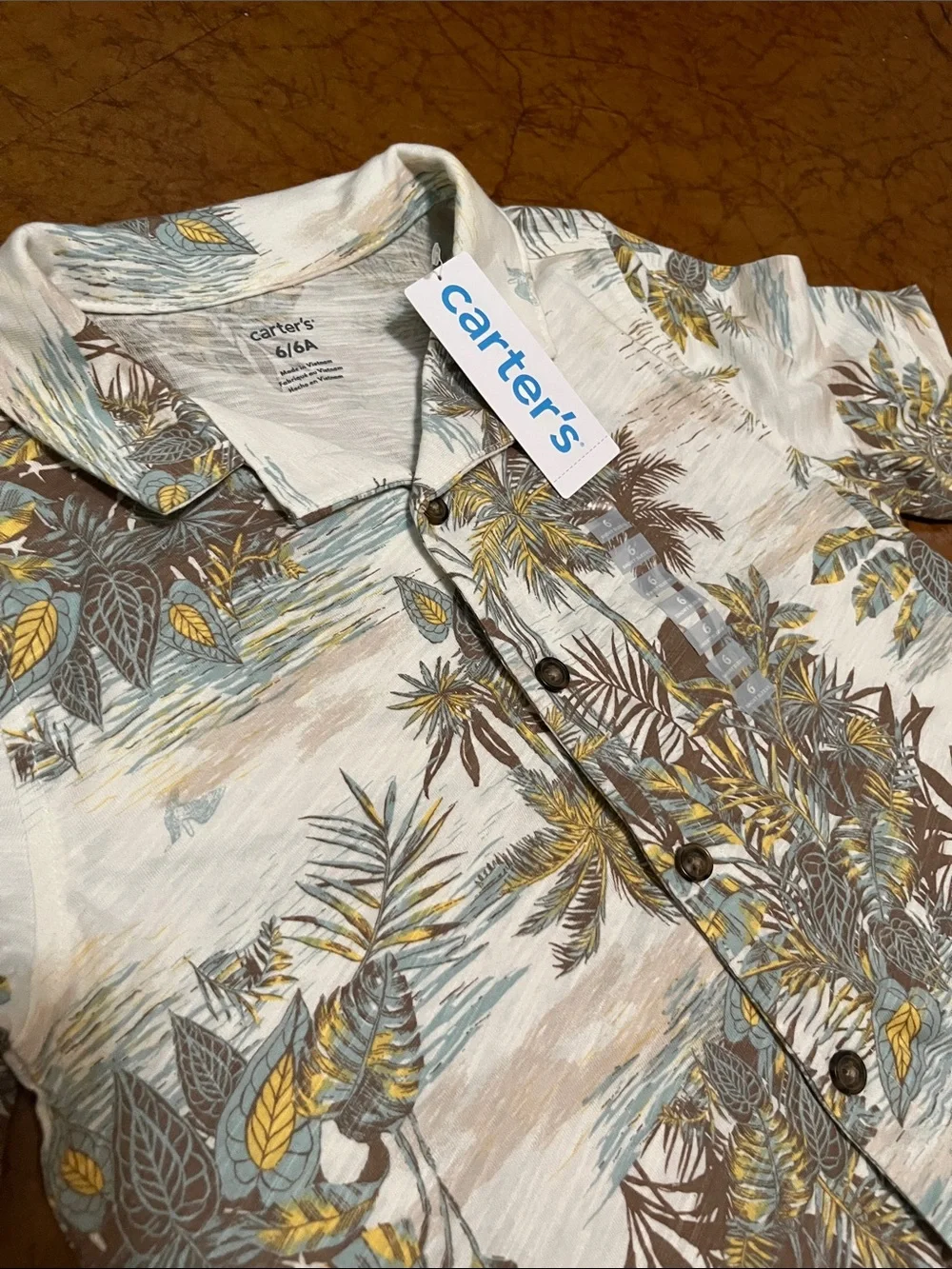 NWT Carter's White Tropical Print Button-Up Shirt Sz 6